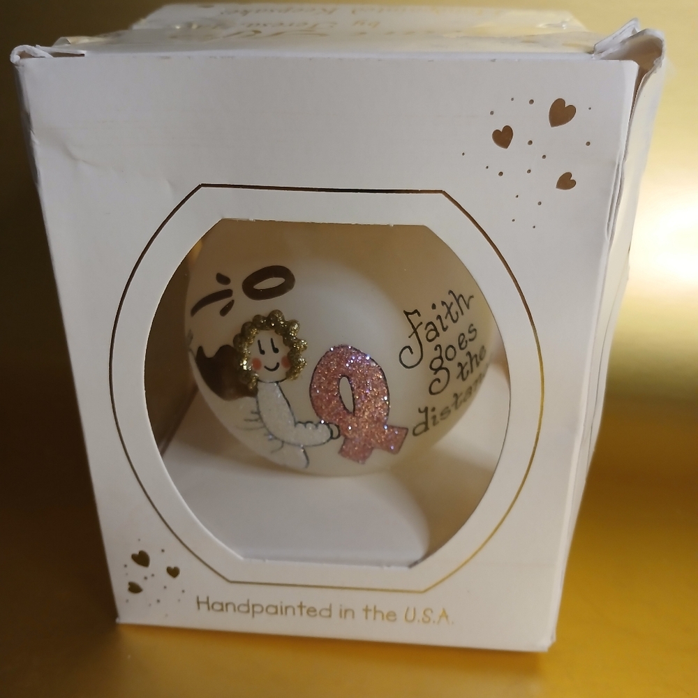 Handpainted Ornament with Pink Ribbon